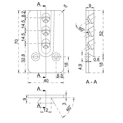 Łącznik konstrukcyjny HVP 40x70x12 mm rys 2